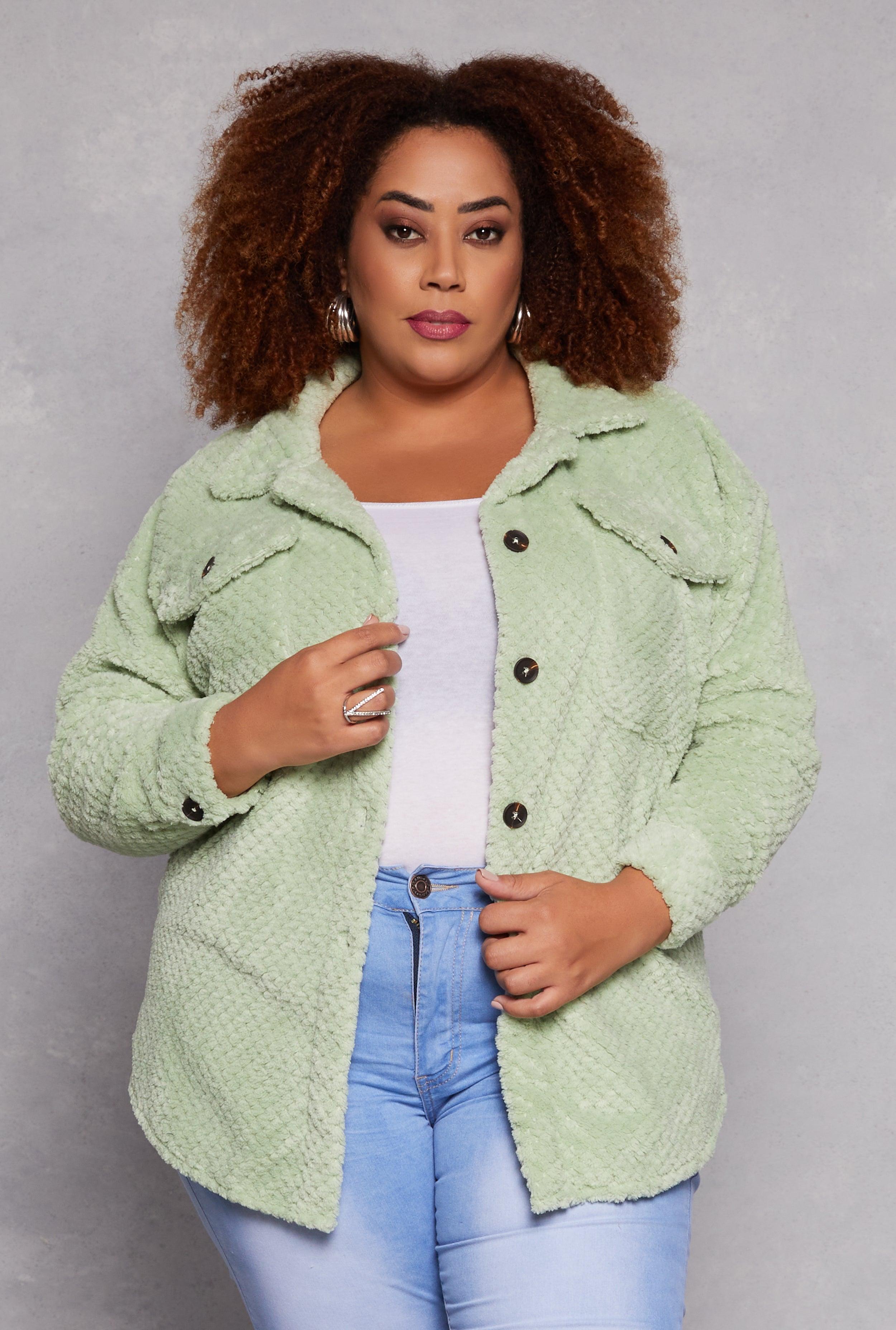 Womens Plus Size Quilted Teddy Shacket Product Image