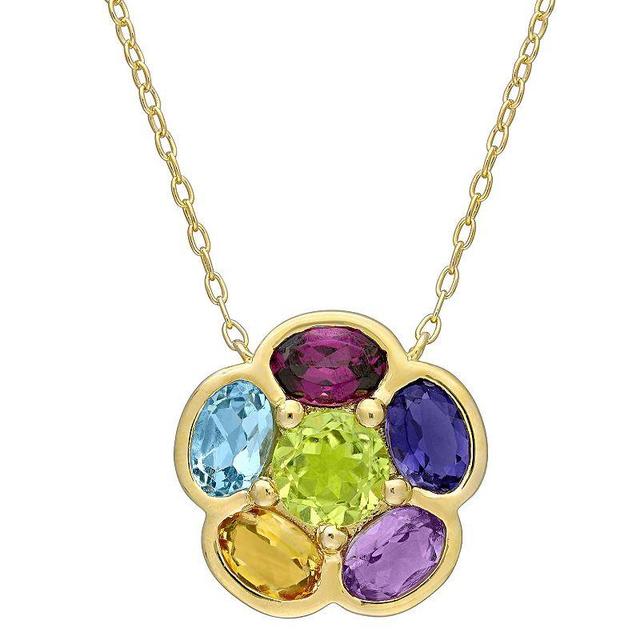 Stella Grace 18k Gold Over Silver Multi-Gemstone Floral Pendant Necklace, Womens Gold Tone Product Image