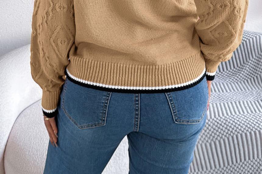 Round Neck Contrast Trim Sweater Product Image