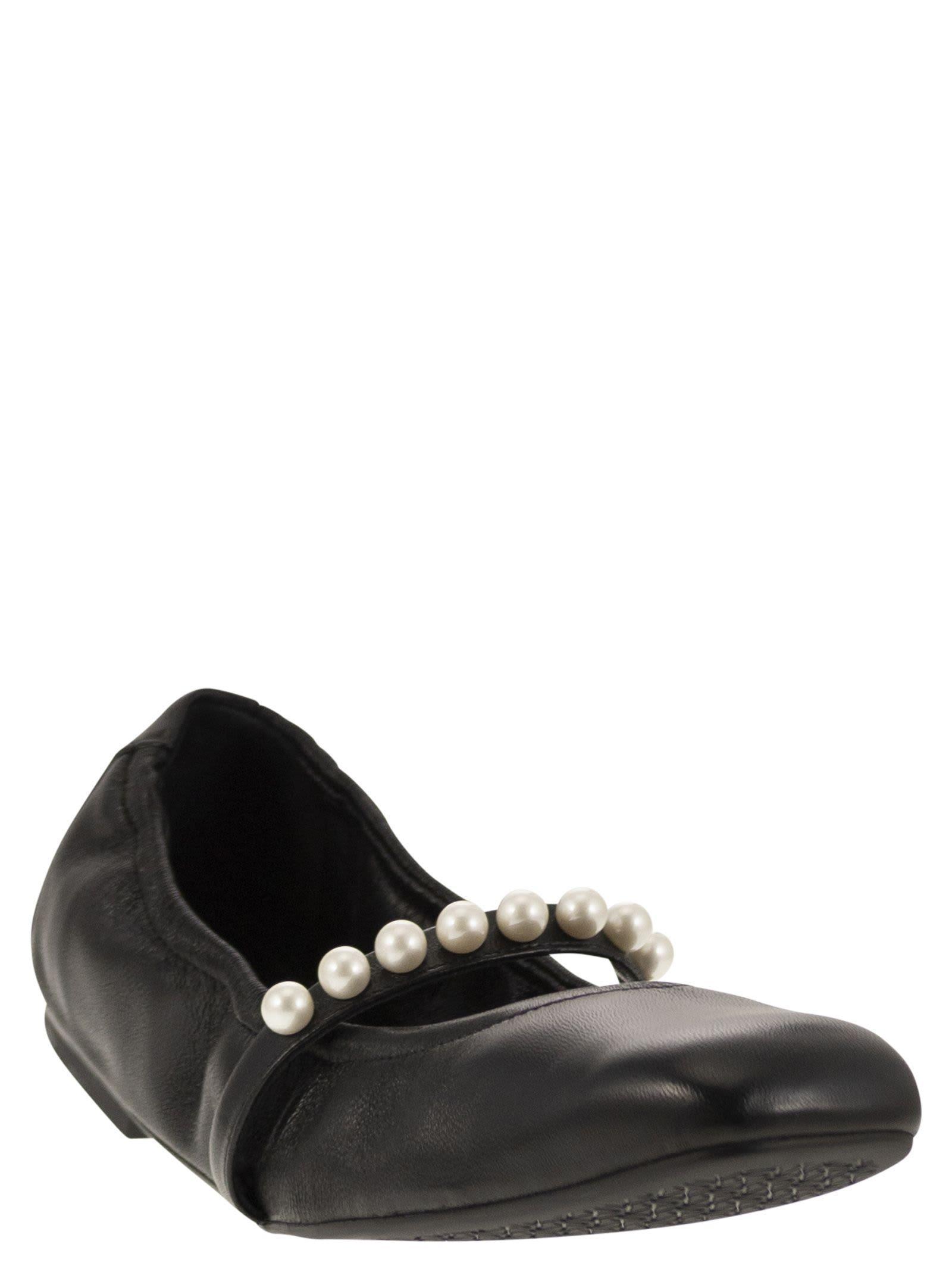 STUART WEITZMAN Goldie Pearly Stud Ballerina Flats In Black Product Image