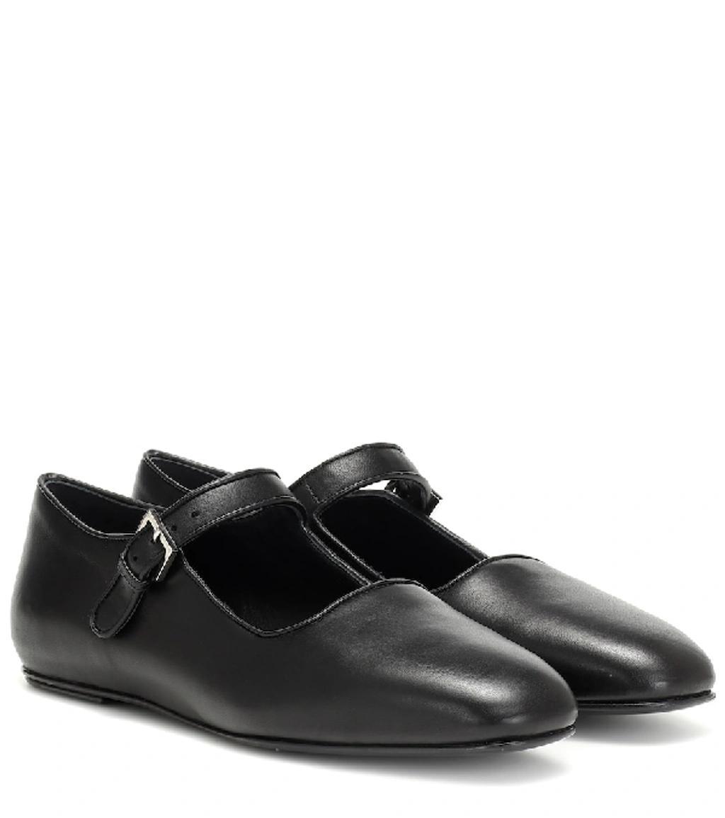 Ava Square-toe Leather Mary Jane Flats In Black Product Image