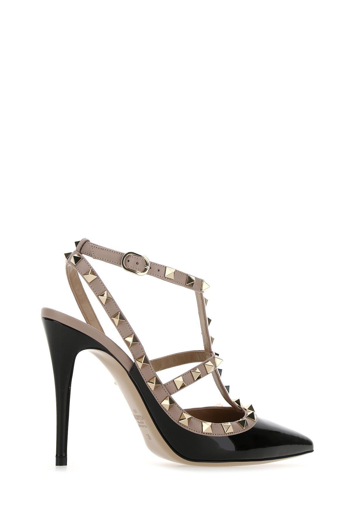 VALENTINO GARAVANI Two-tone Leather Rockstud Pumps In Black Product Image