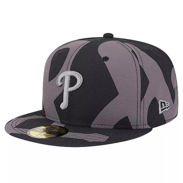 New Era Mens Black Philadelphia Phillies Logo Fracture 59FIFTY Fitted Hat - Black Product Image