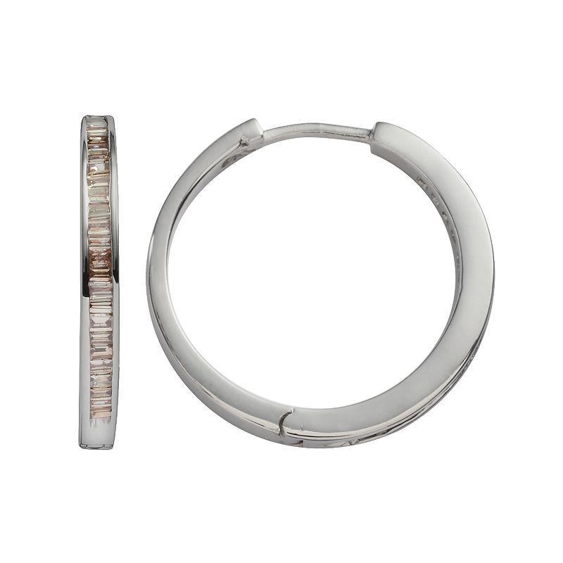 Sterling Silver Earrings, Champagne Diamond Baguette Hoop Earrings (1/2 ct. t.w.) Product Image