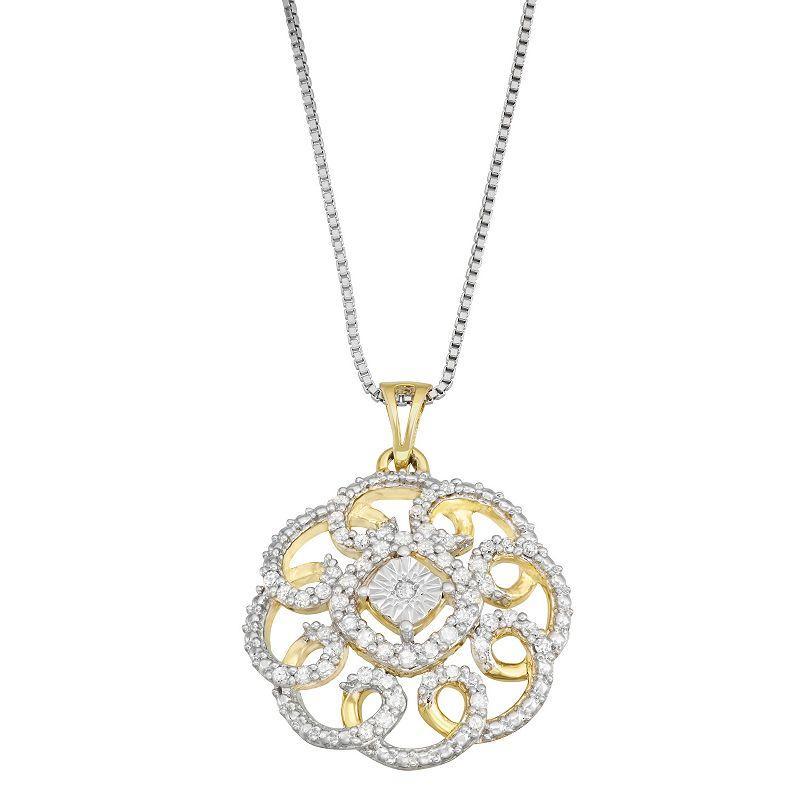 Gold Tone Sterling Silver 1/3 Carat T.W. Diamond Circle Pendant Necklace, Womens Product Image