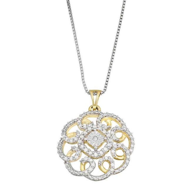 Gold Tone Sterling Silver 1/3 Carat T.W. Diamond Circle Pendant Necklace, Womens Product Image