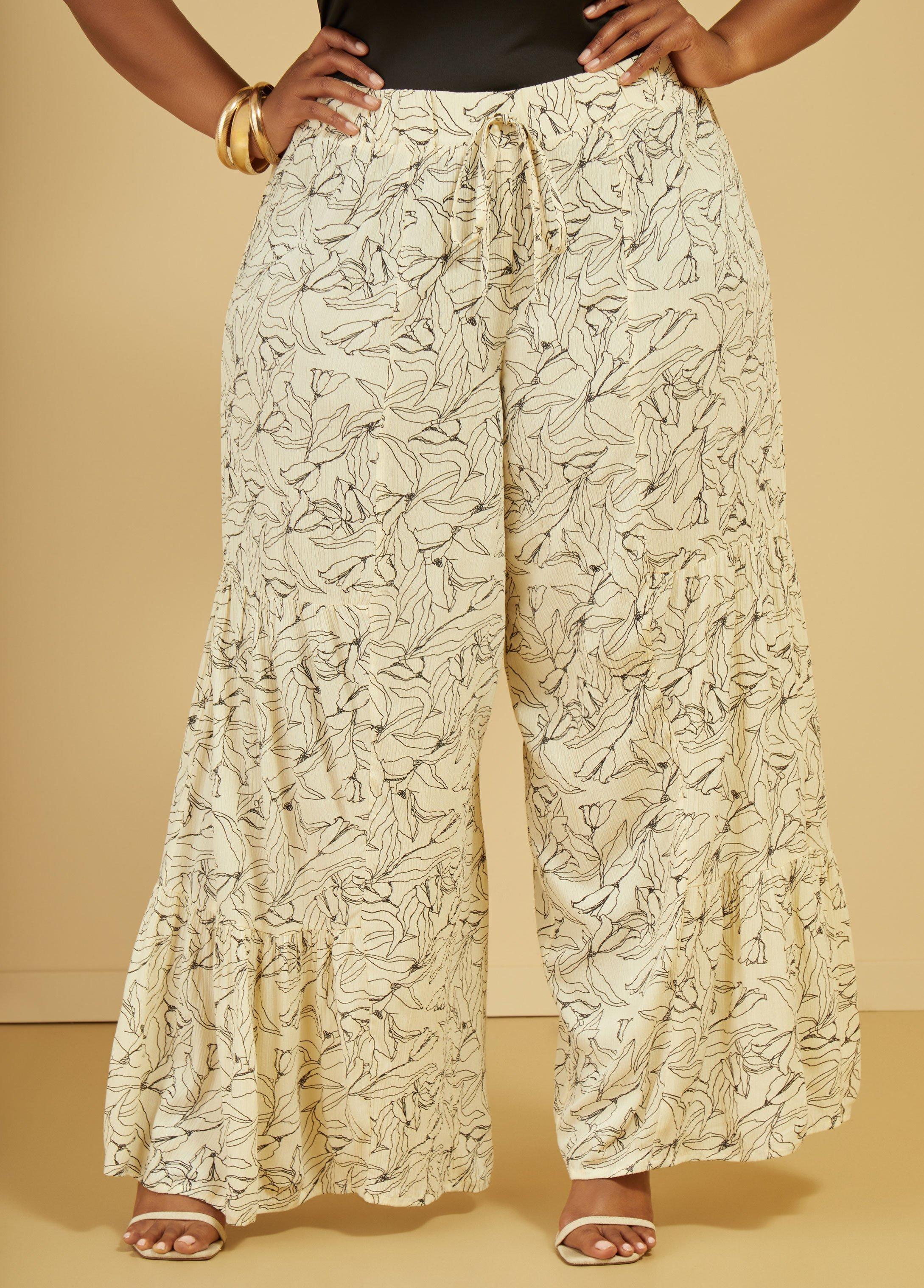 Flounced Floral Print Pants Product Image