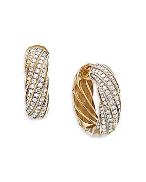 Womens Cable Edge Hoop Earrings In 18K Yellow Gold With Pav Diamonds Product Image