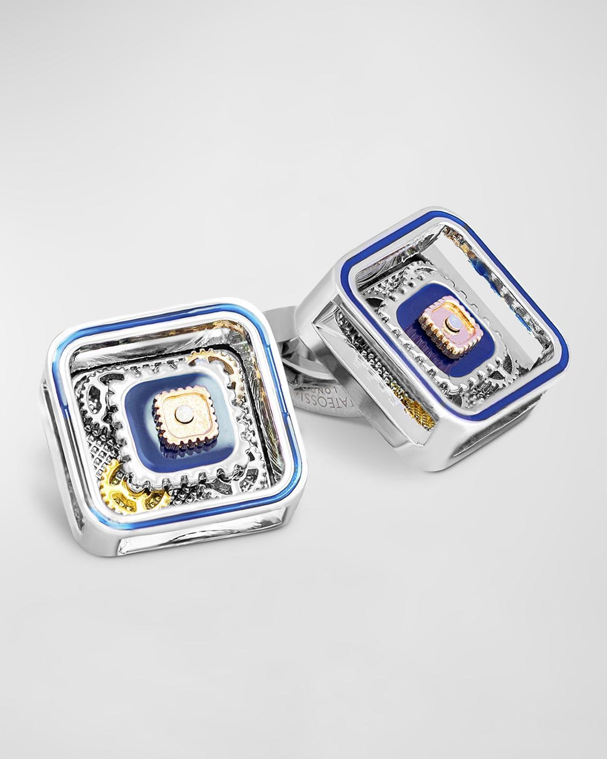 Mens Blue Enamel Mechanical Maxi Gear Cufflinks Product Image