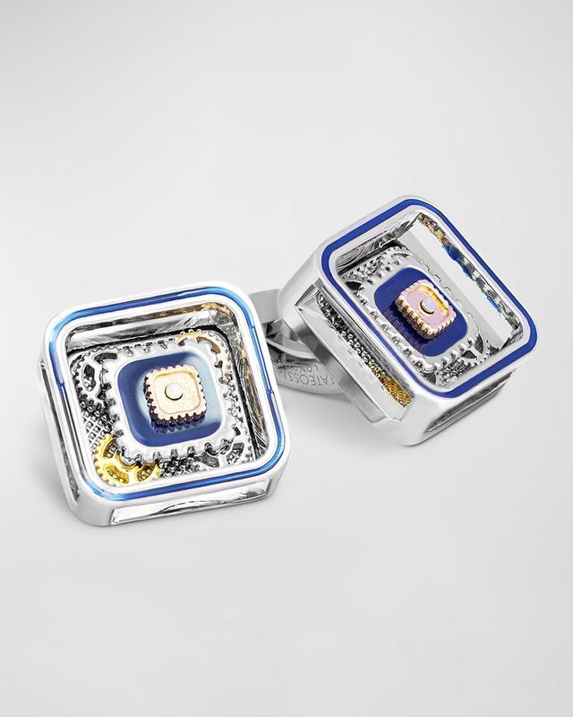 Mens Blue Enamel Mechanical Maxi Gear Cufflinks Product Image