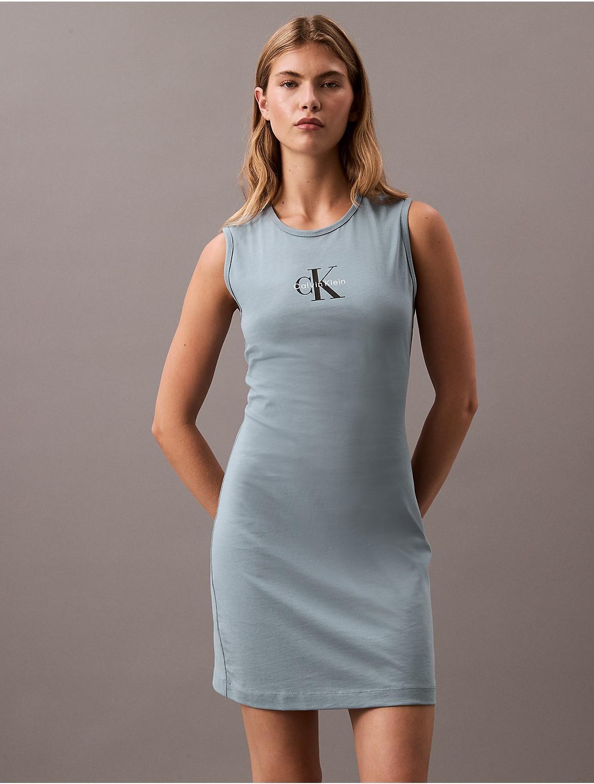 Calvin Klein Womens Monogram Logo Sleeveless T-Shirt Dress - White - S Product Image