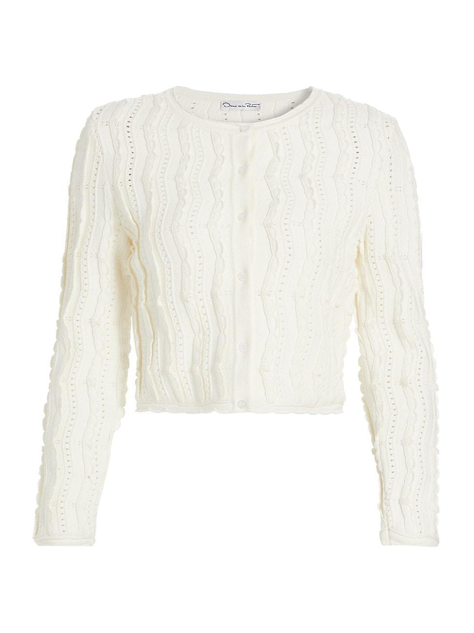 Womens Wave-Knit Crewneck Crop Cardigan Product Image