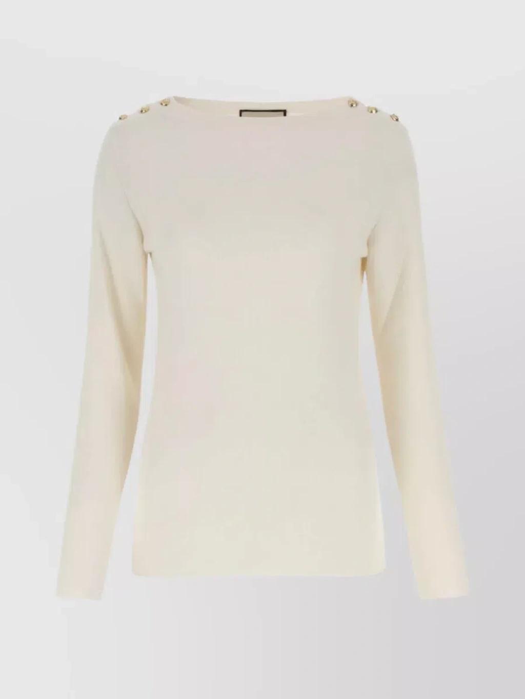 Buttoned Ribbed Cashmere Crewneck With Long Sleeves In Cream product image