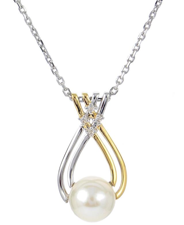 PearLustre by Imperial 14k Gold Over Silver Two Tone Freshwater Cultured Pearl & Lab-Created White Sapphire Pendant Necklace, Womens Product Image