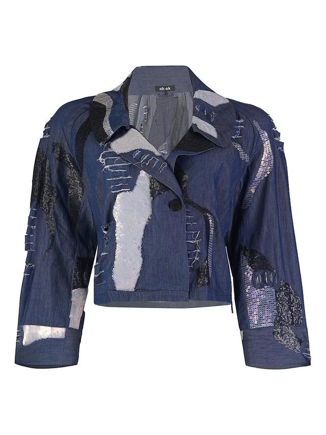 Womens Embroidered Silk Denim Jacket Product Image