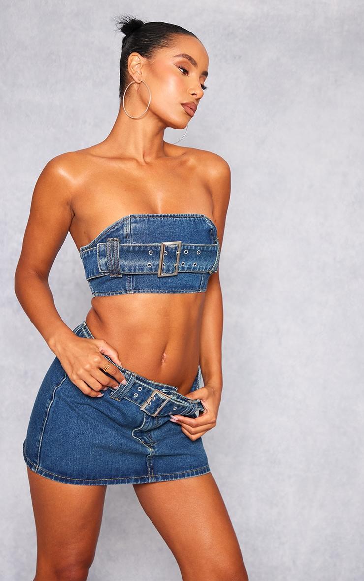  Indigo Vintage Wash Buckle Detail Denim Mini Bandeau Top product image