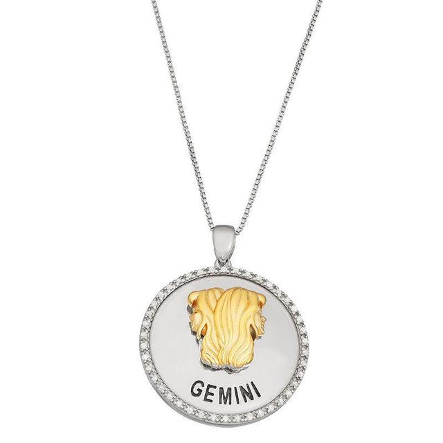 Jewelexcess 1/6 Carat T.W. Diamond Two-Tone Sterling Silver Zodiac Pendant Necklace, Womens Gemini Product Image