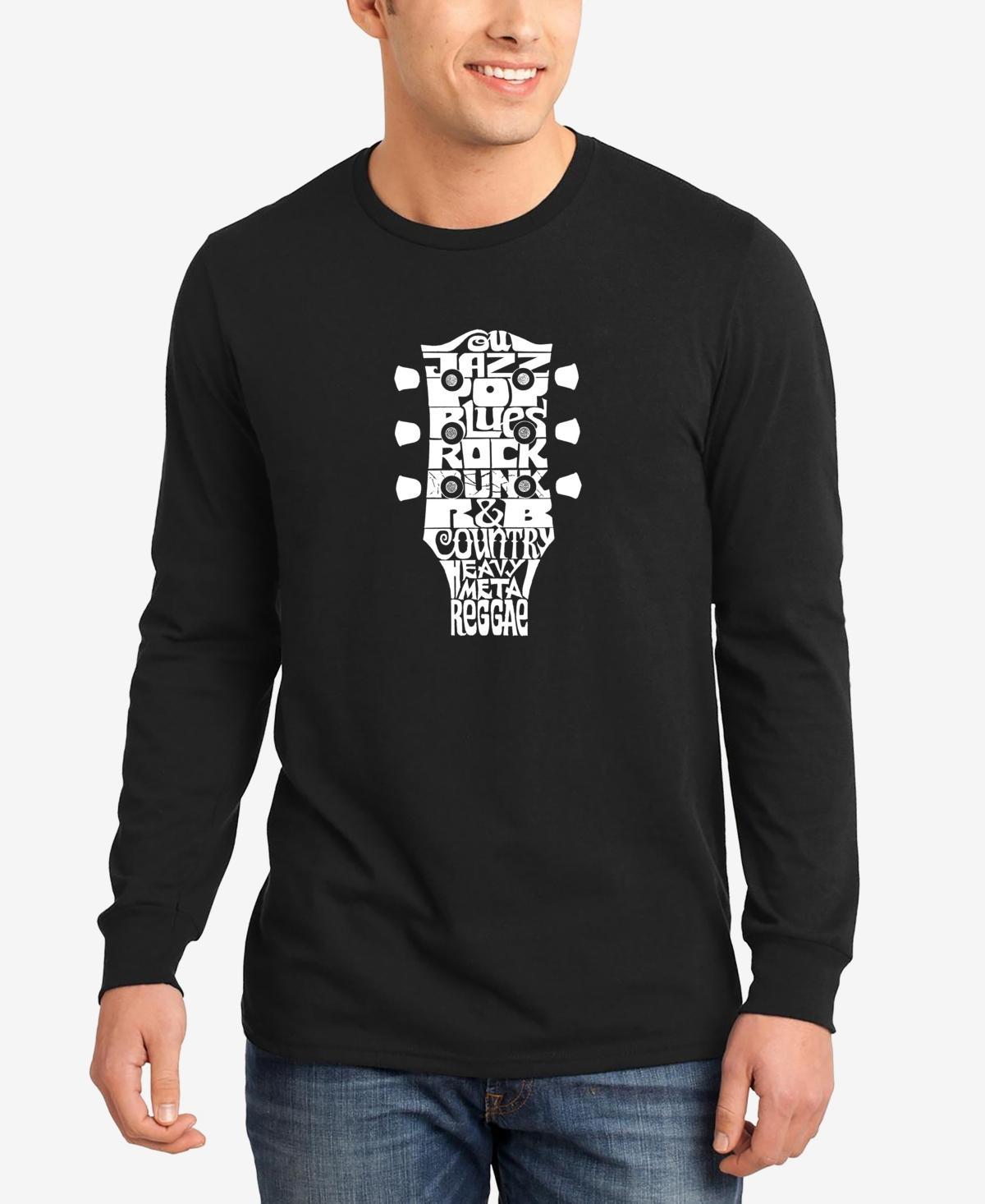 Mens Word Art Long Sleeve Guitar Head Music Genres T-shirt Product Image