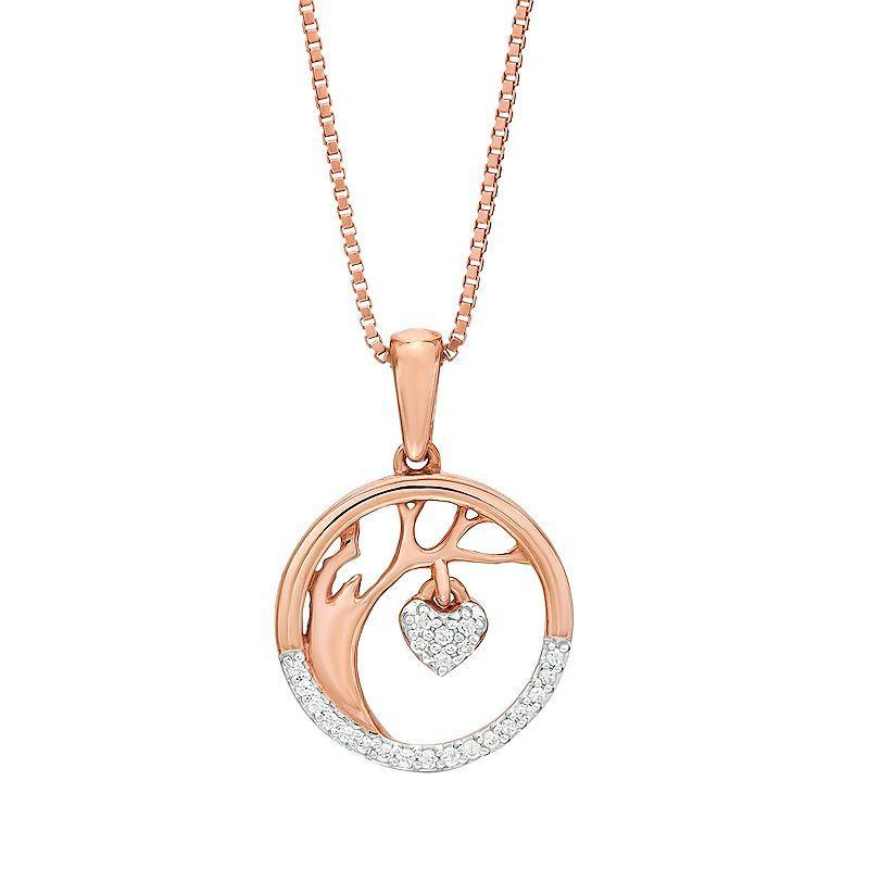 Gemminded 18k Rose Gold Over Silver Diamond Accent Heart & Tree Pendant Necklace, Womens Pink Product Image