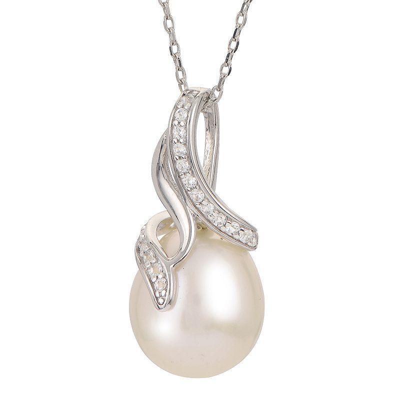 PearLustre by Imperial Sterling Silver Freshwater Cultured Pearl & White Topaz Pendant Necklace, Womens Product Image