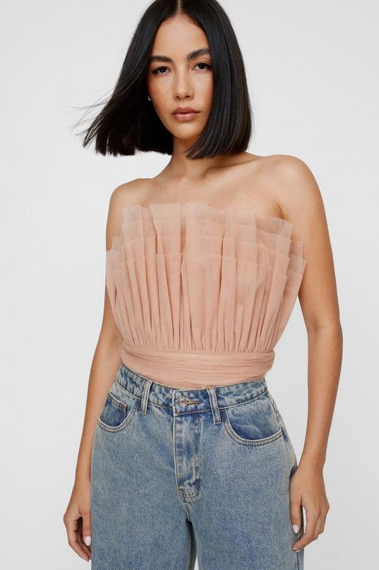 Pleated Tulle Bandeau Bodysuit Product Image