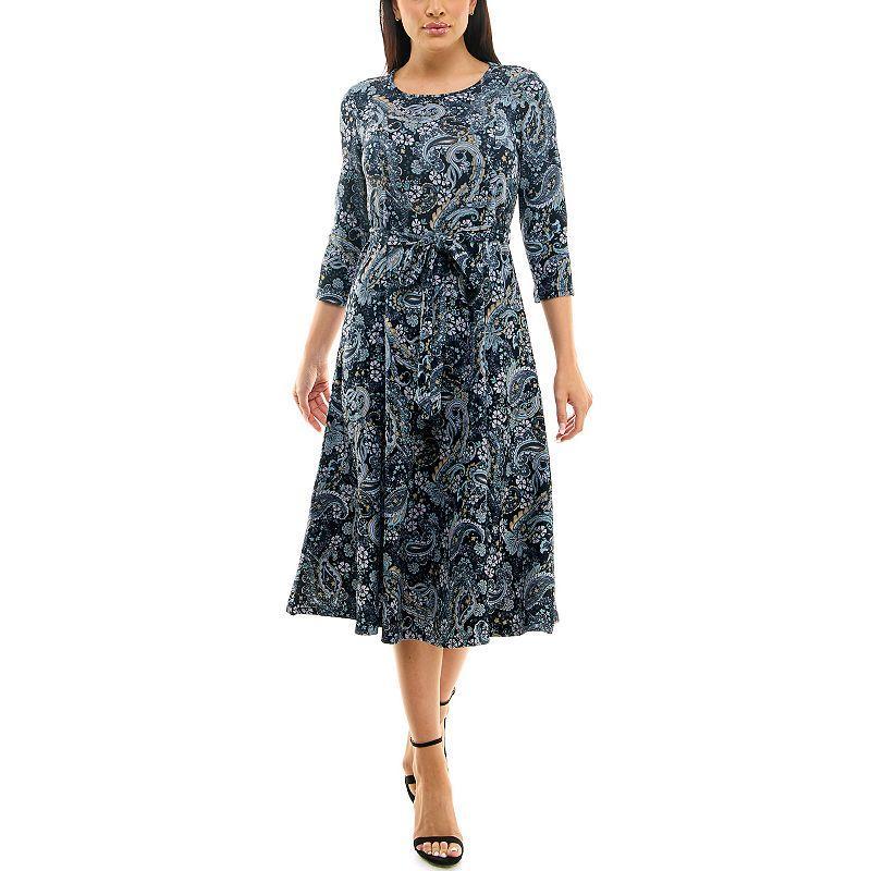 Womens Nina Leonard Sylvia Print Midi Dress Blue Artic Team Product Image