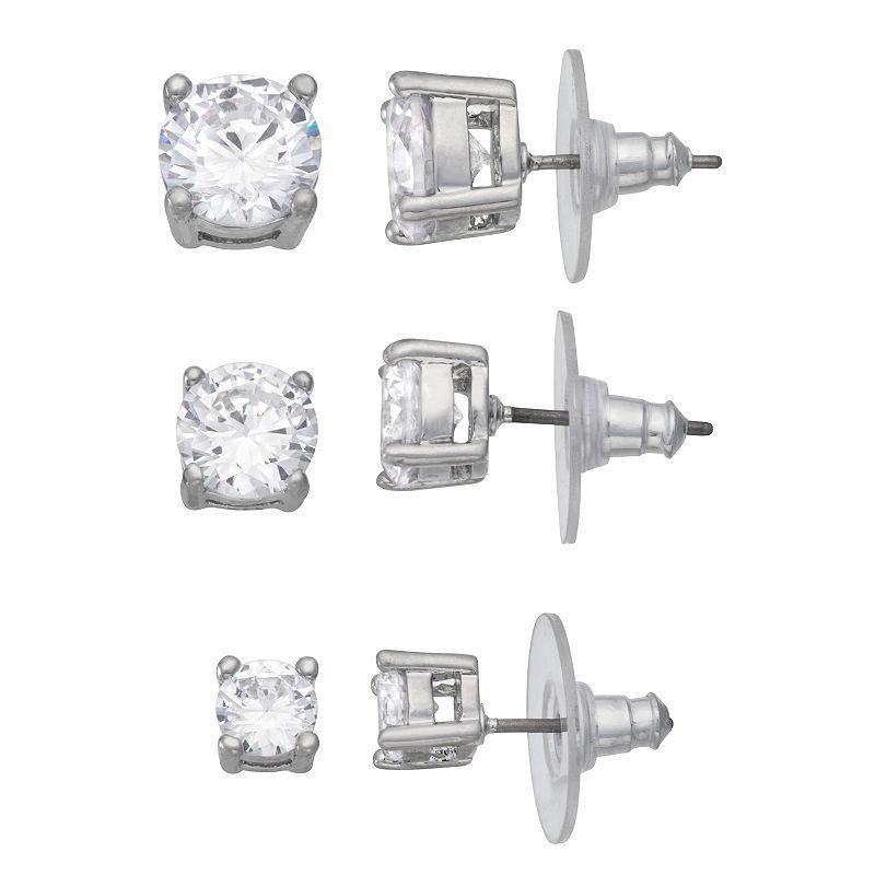 Simply Vera Vera Wang Silver Tone Cubic Zirconia Earring Set of 3, Womens, Clear Product Image