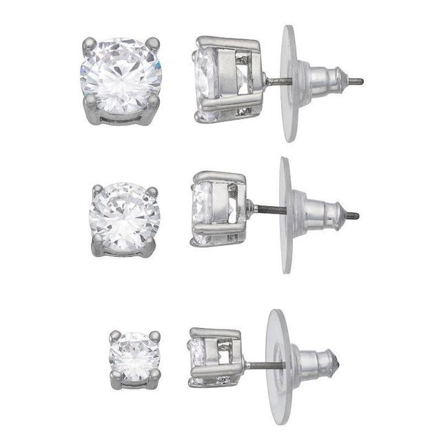 Simply Vera Vera Wang Silver Tone Cubic Zirconia Earring Set of 3, Womens, Clear Product Image