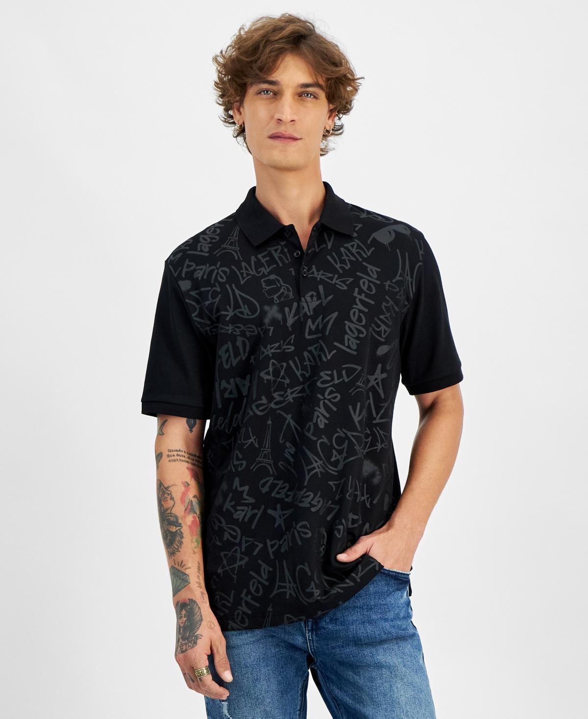 Karl Lagerfeld Paris Mens Signature-Print Polo Shirt Product Image