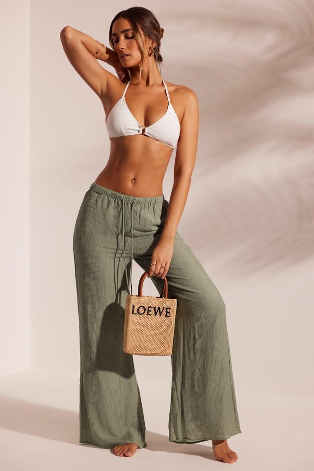 Crinkle Textured Beach Trousers in Light Green Product Image