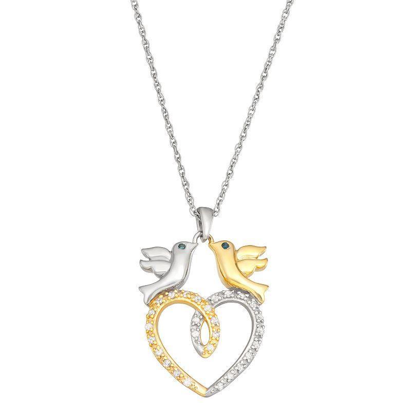 Jewelexcess 1/6 Carat T.W. Blue & White Diamond Two-Tone Sterling Silver Dove Heart Pendant Necklace, Womens Two Tone Product Image