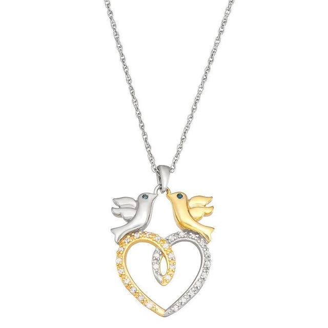 Jewelexcess 1/6 Carat T.W. Blue & White Diamond Two-Tone Sterling Silver Dove Heart Pendant Necklace, Womens Multicolor Product Image