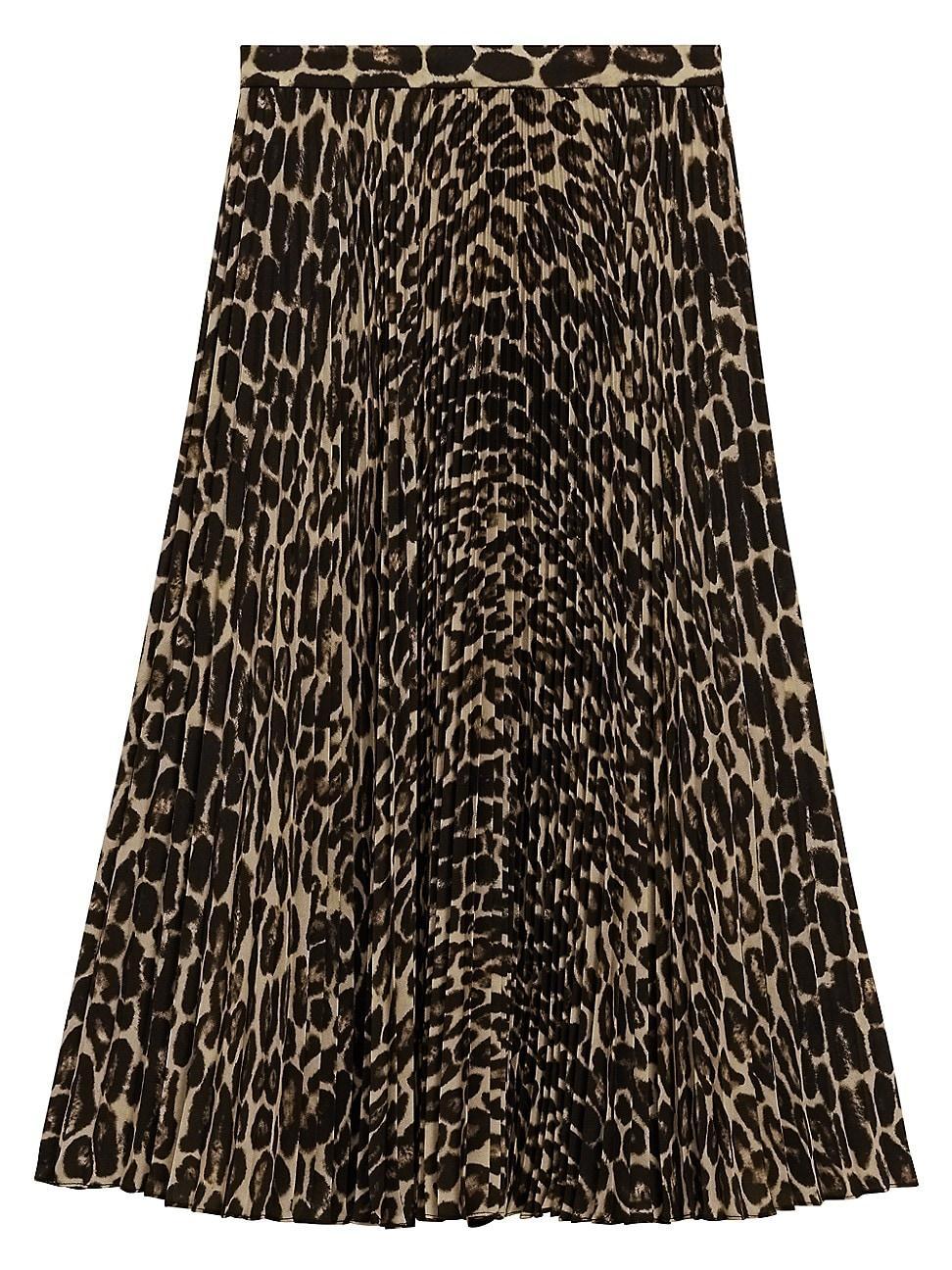 Womens Pleated Leopard Midi-Skirt Product Image