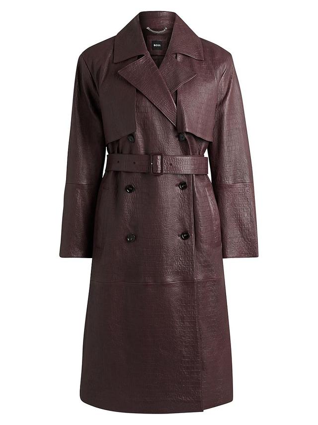 Womens Double Breasted Trench Coat in Crocodile Patterned Leather Product Image