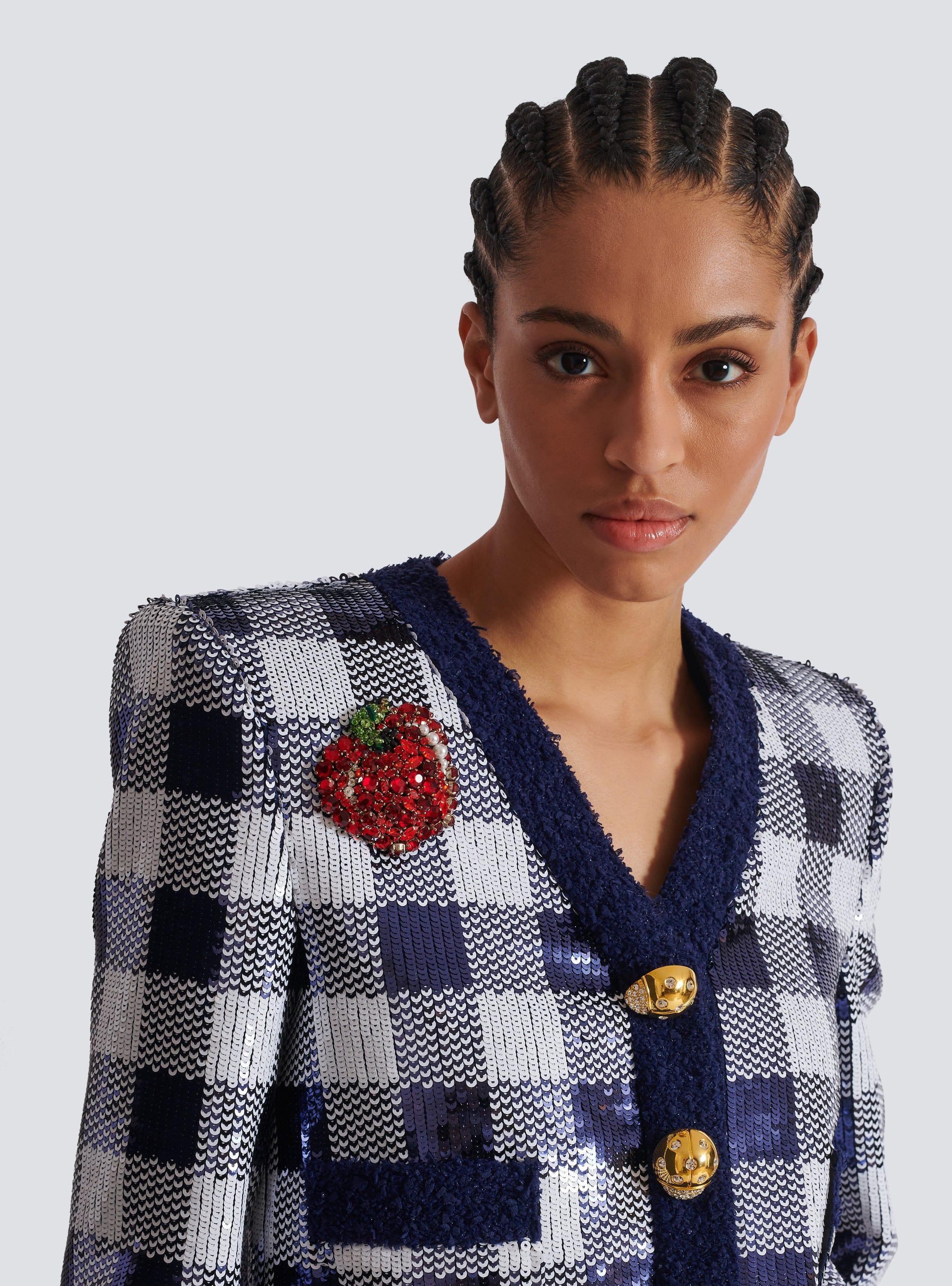 Cropped jacket in gingham sequins Product Image