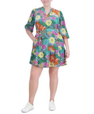 Plus Size Printed Balloon-Sleeve Dress  Product Image