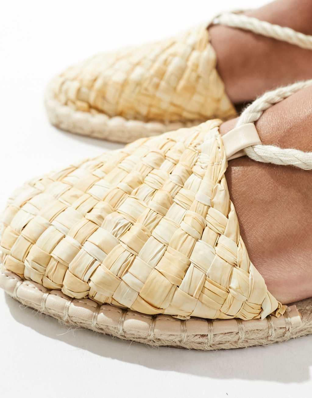 ASOS DESIGN Jungle woven strappy espadrilles in natural raffia Product Image