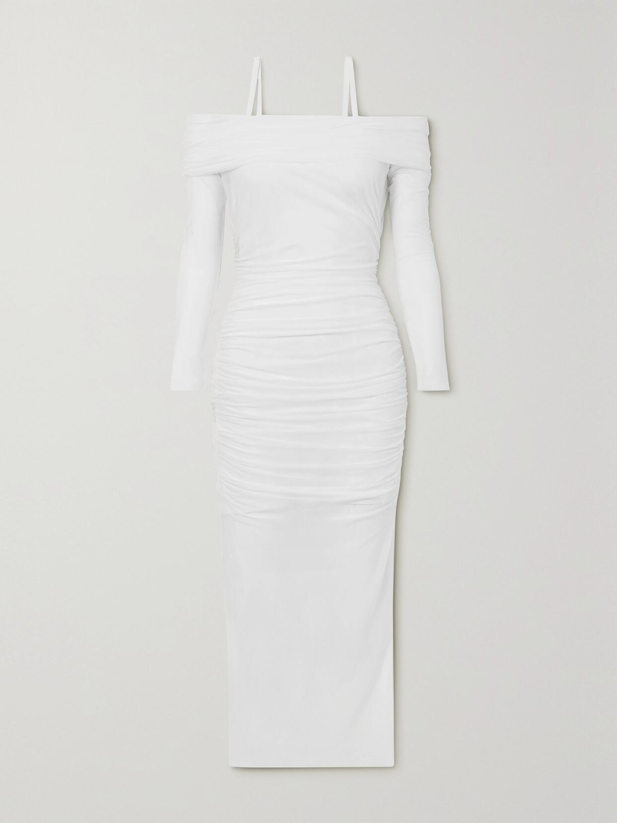 Schulterfreies Kleid Mit Raffung In White product image