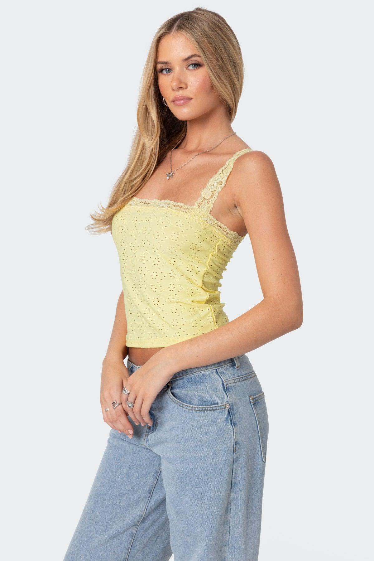 Virginia Lace Trim Eyelet Tank Top Product Image