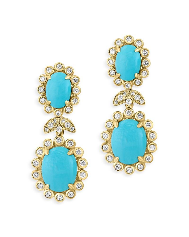 Bloomingdale's Turquoise & Diamond Flower Drop Earrings in 14K Yellow Gold - 100% Exclusive - Female Product Image