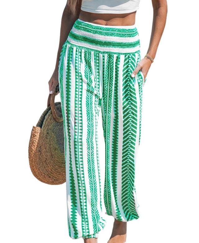 Women's Green Geo Smocked Waist Tapered Leg Pants Product Image