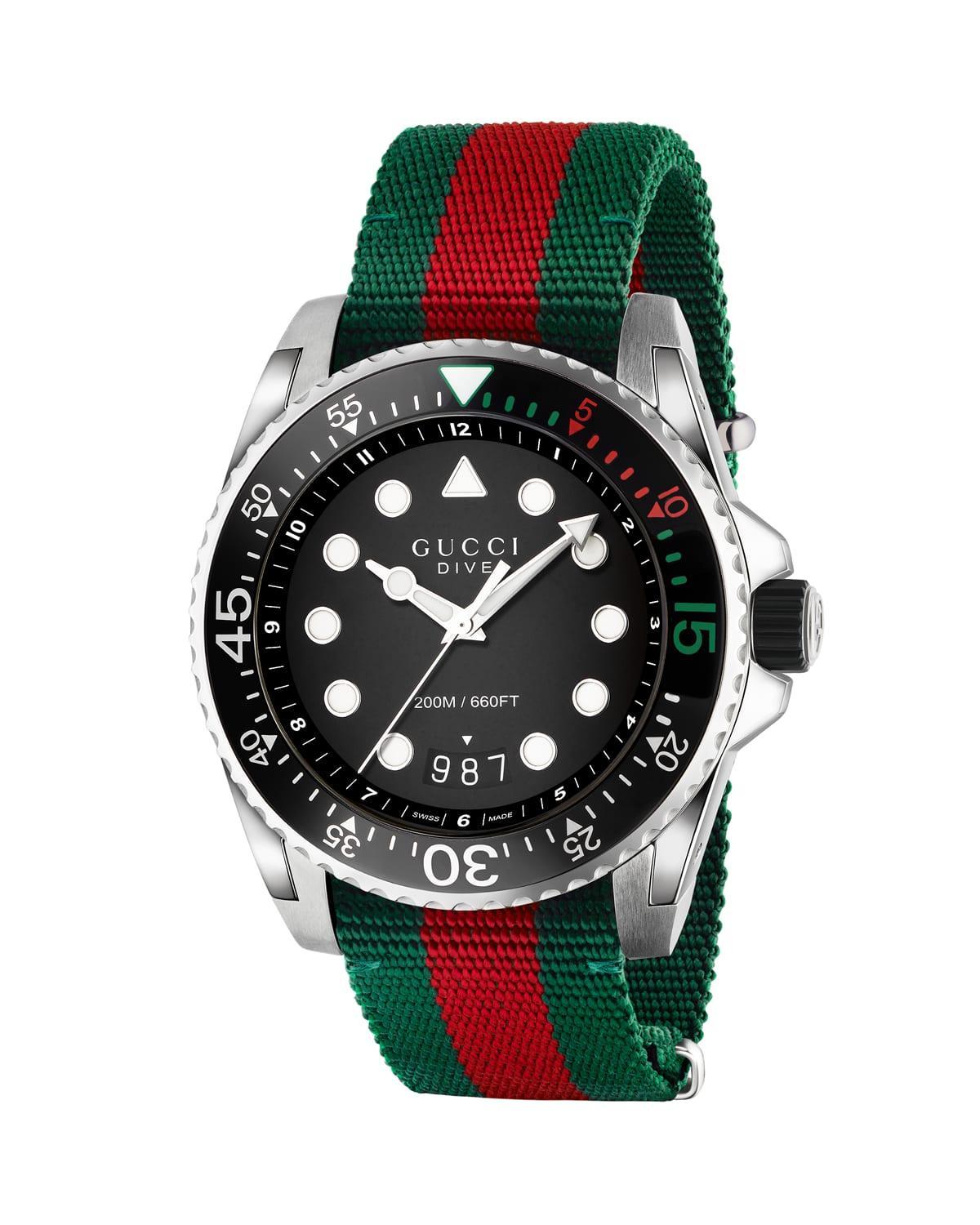 Gucci Dive Green Nylon Strap Watch 44mm - Green/Red Product Image