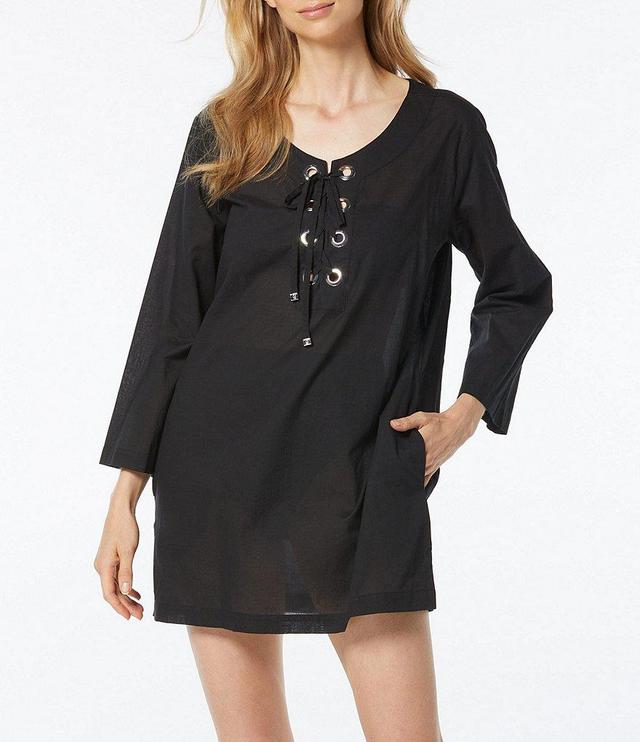 MICHAEL Michael Kors Solid Scoop Neck Lace-Up Grommet Swim Cover-Up Dress Product Image