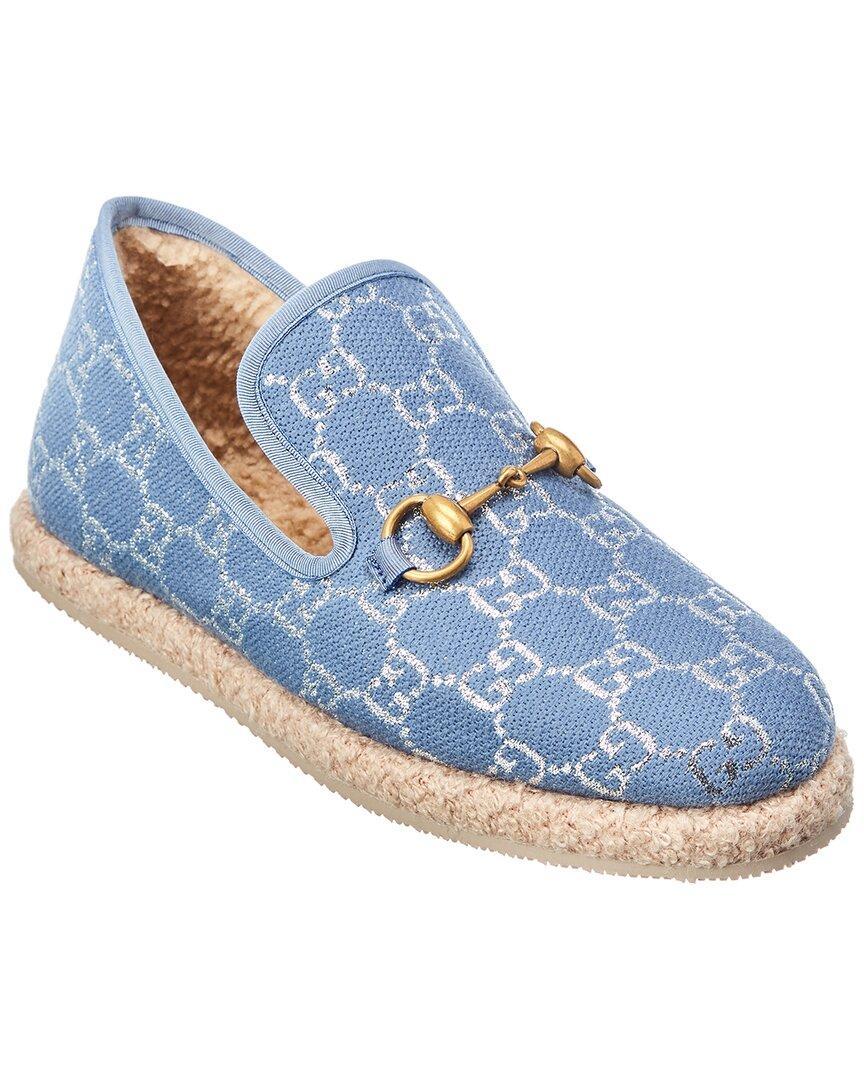 Horsebit Gg Canvas Loafer In Blue Product Image