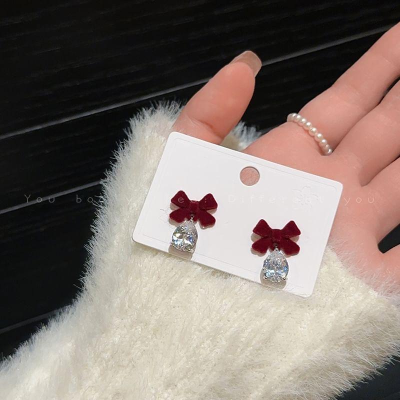 Rhinestone Bow Drop Earring Product Image