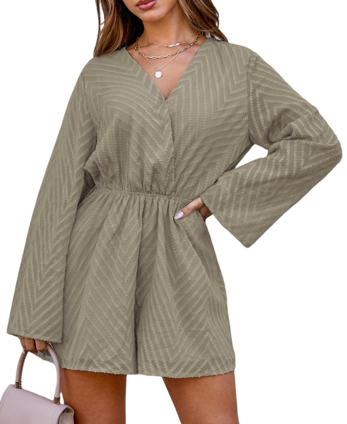 Cupshe Womens Green Surplice Flared Leg Romper Product Image