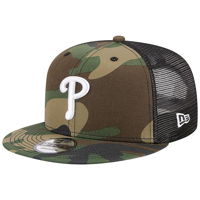 Mens New Era Camo Philadelphia Phillies Woodland Camo Trucker 9FIFTY Snapback Hat Product Image