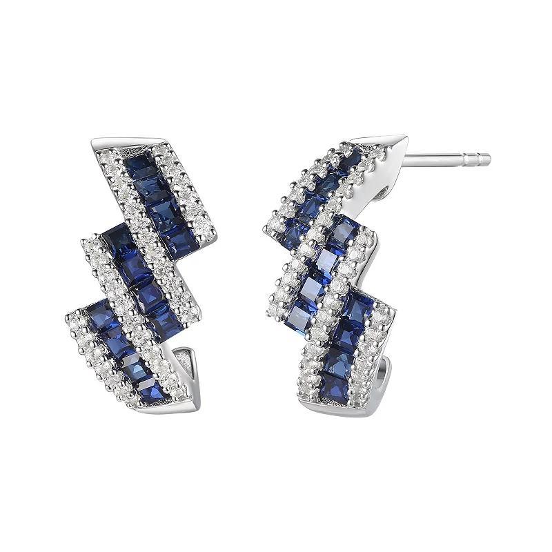 Sterling Sliver Lab-Created Blue & White Sapphire Stud Earrings, Womens Product Image