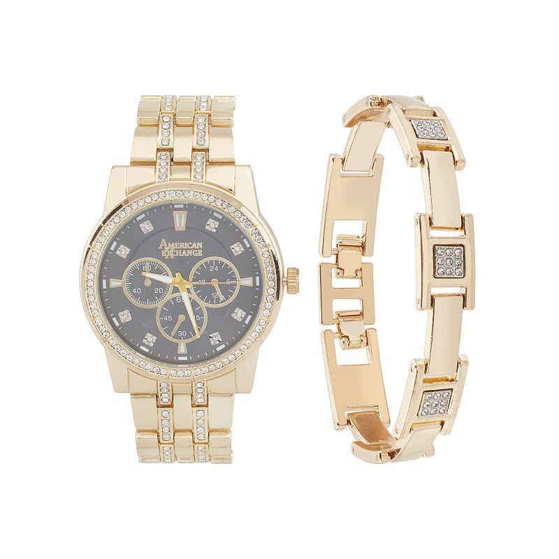 American Exchange Mens Crystal Bracelet Watch 46mm Gift Set Product Image