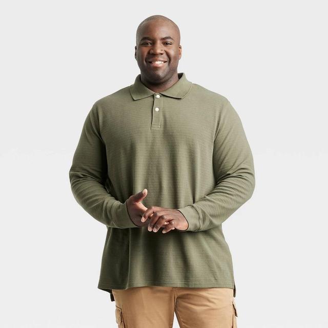 Mens Big & Tall Long Sleeve Polo Shirt - Goodfellow & Co Olive 4XL Product Image